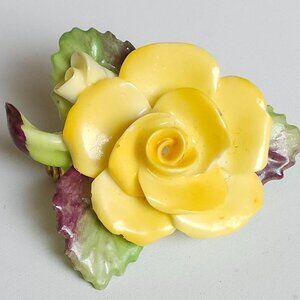 LOVELY CARA CHINA Yellow Flower Pin Brooch Straffordshire Made in England VTG 60